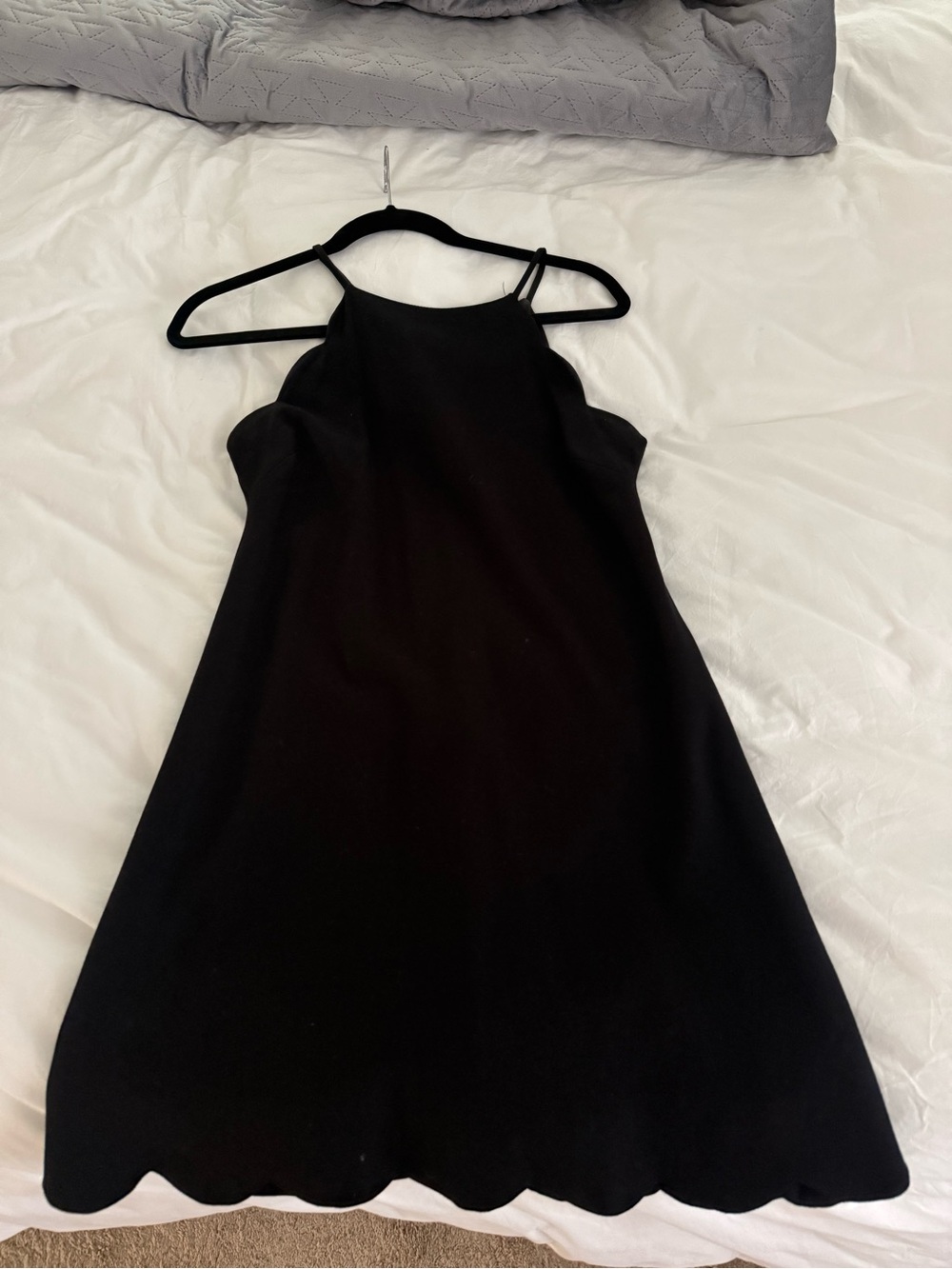 love...ady Black Scallop-Hem Mini Dress